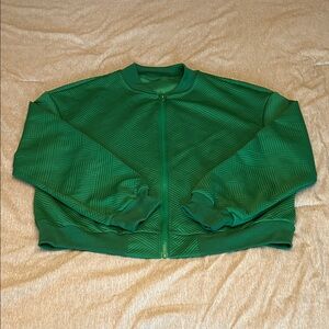 Green Textured Bomber Jacket